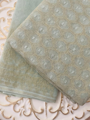 Masterpiece Authentic Dhakai Jamdani Muslin Saree from Bangladesh | Handwoven | Light Sage Green | Ships from California
